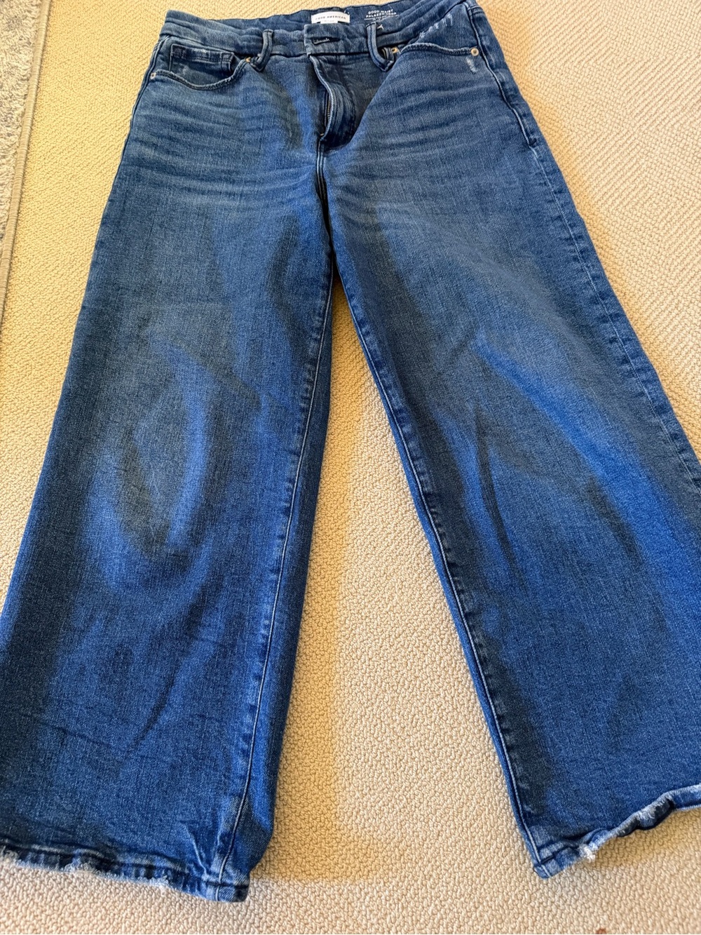 Good American Dark Indigo Wide-Leg Cropped Jeans